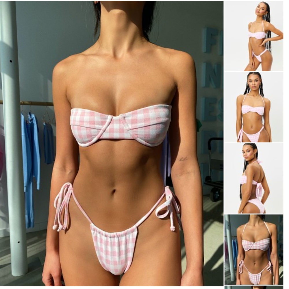 Frankie’s Bikinis Cielo Gingham Underwire Bikini Top Pink Picnic - S - NWT New